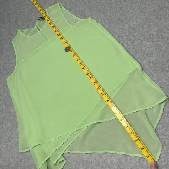 VINCE CAMUTO Top XS Green Chiffon Asymmetrical Sleeveless Sheer Flowy - Picture 6 of 7